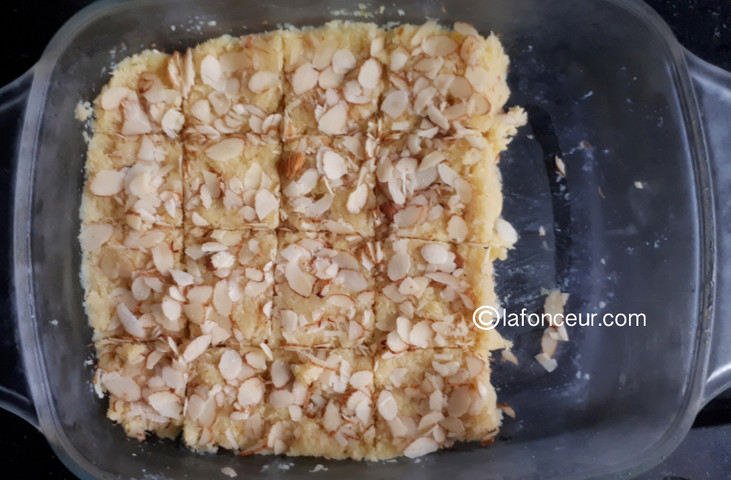 Sprinkle shredded Almond and cut in square shape