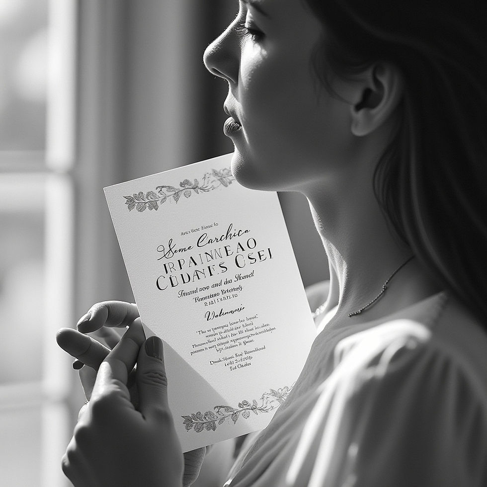 Novia sosteniendo su invitación de boda