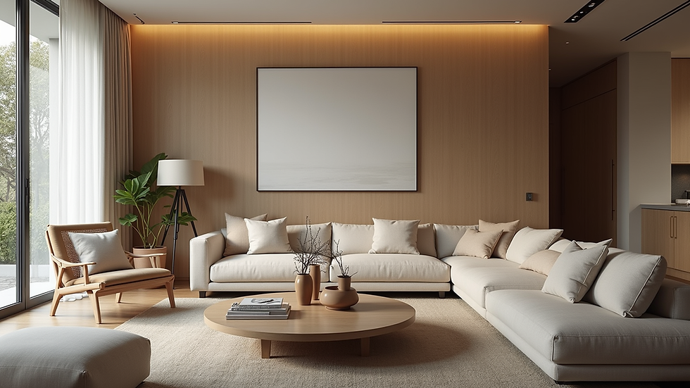 Eye-level view of a cozy living room with modern furniture