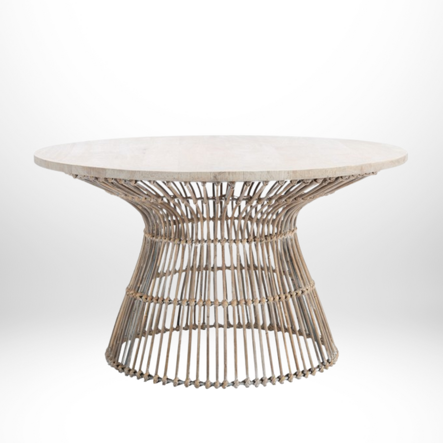 Winnie Coffee Table White wash rattan round rustic coastal bohemian