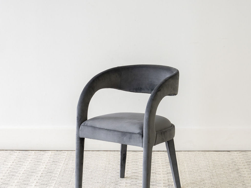 Dark grey velvet open back dining arm chair