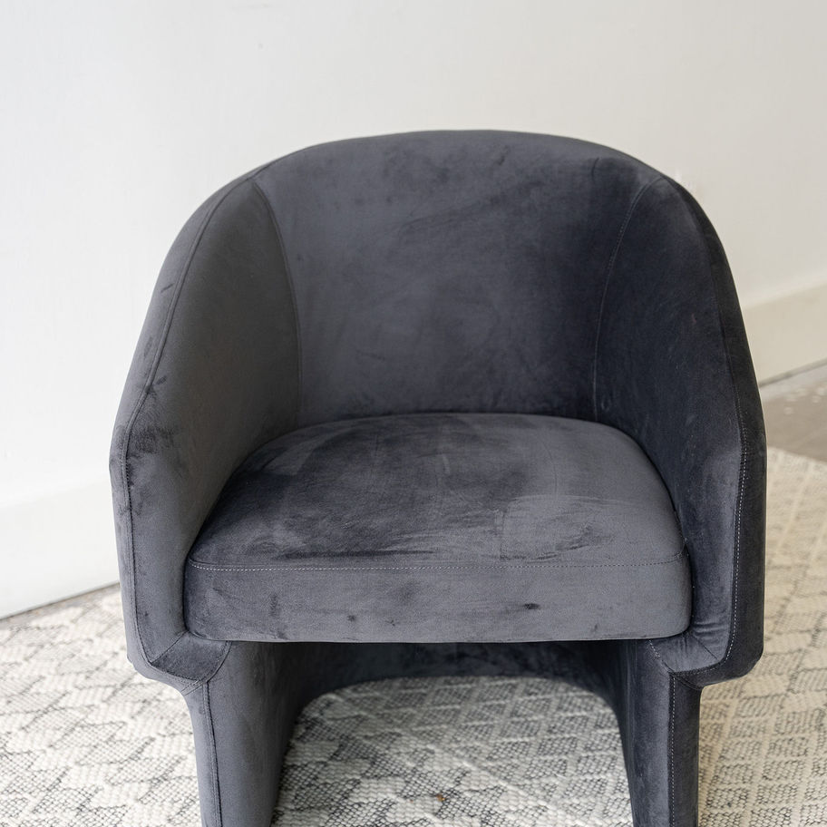 Charcoal grey velvet accent chair modern front view
