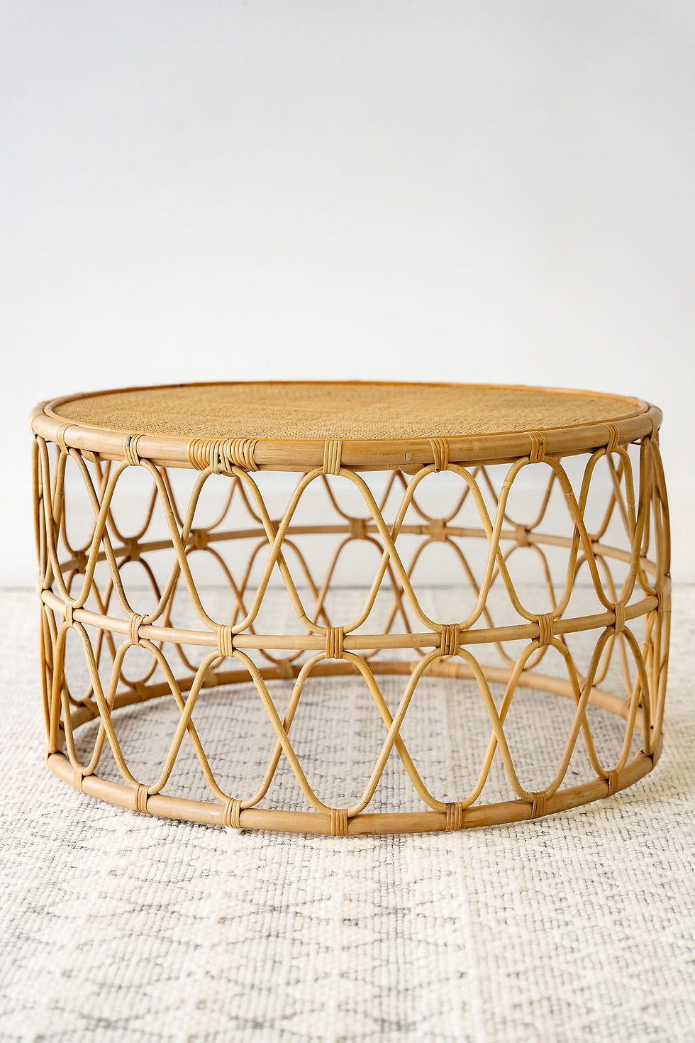 Rattan brown wood woven coffee table set