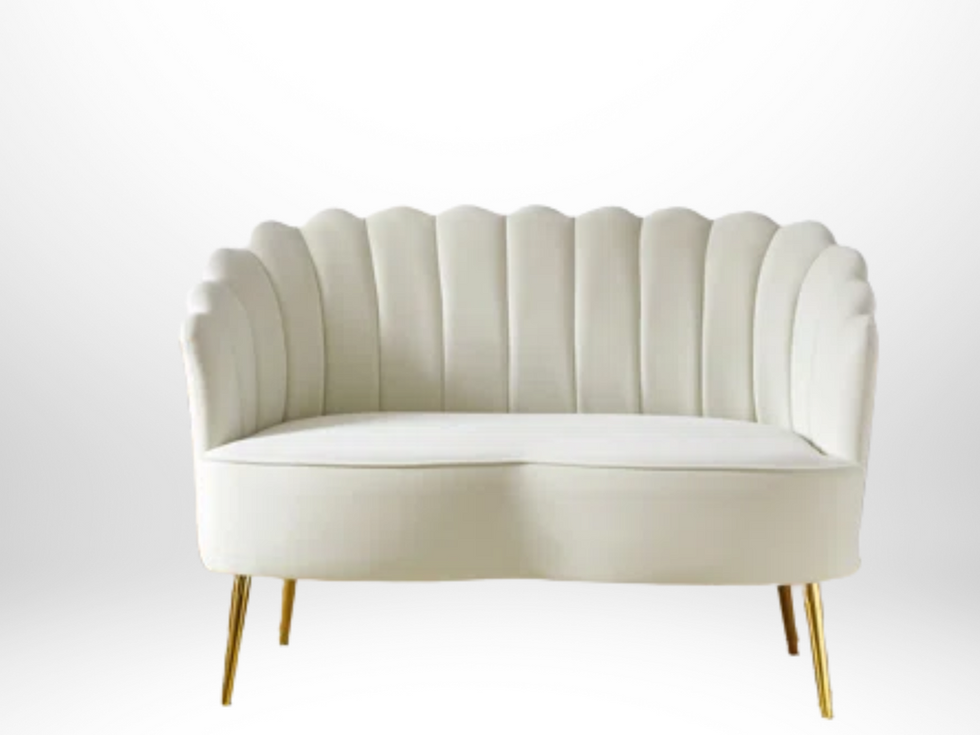 Riviera Loveseat Ivory Velvet Gold Legs Sweetheart Guest of Honor Scalloped Detail