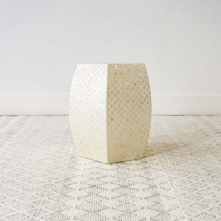 Ivory capiz hexagon accent table front view