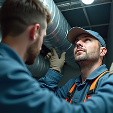 "Technician in protective gear cleaning residential air ducts for better indoor air quality."