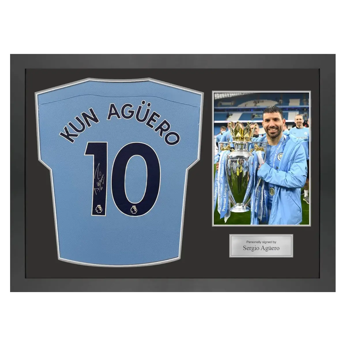 Maillot Manchester City 2021 signé par Sergio Aguero et encadré