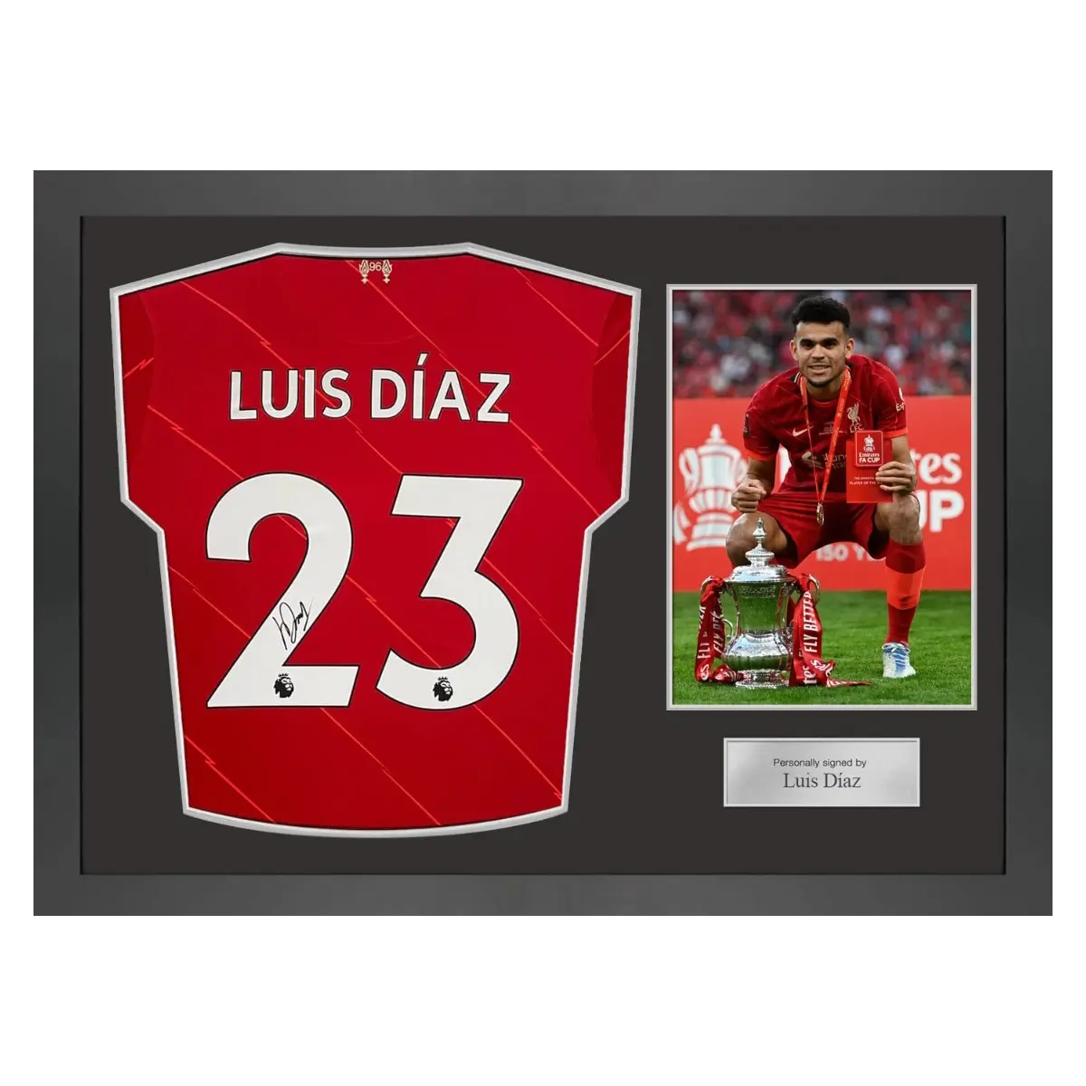 Maillot Liverpool 2022 signé par Luis Diaz et encadré