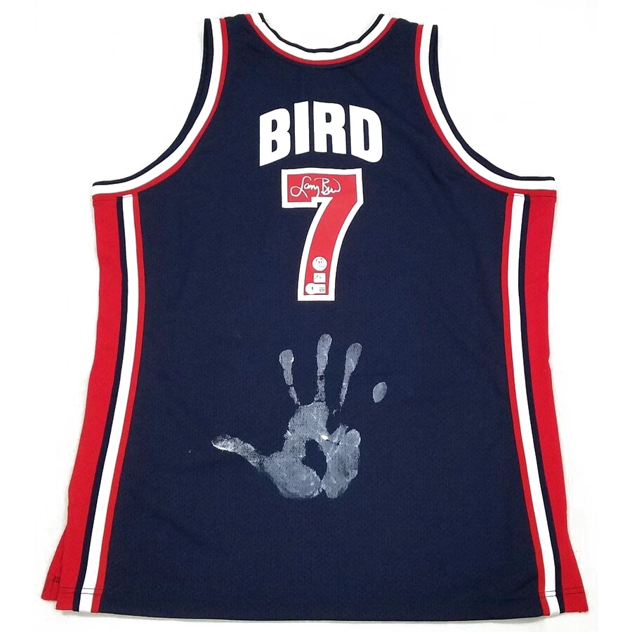 Maillot USA JO 1992 Dream Team authentic bleu avec empreinte signé Larry Bird