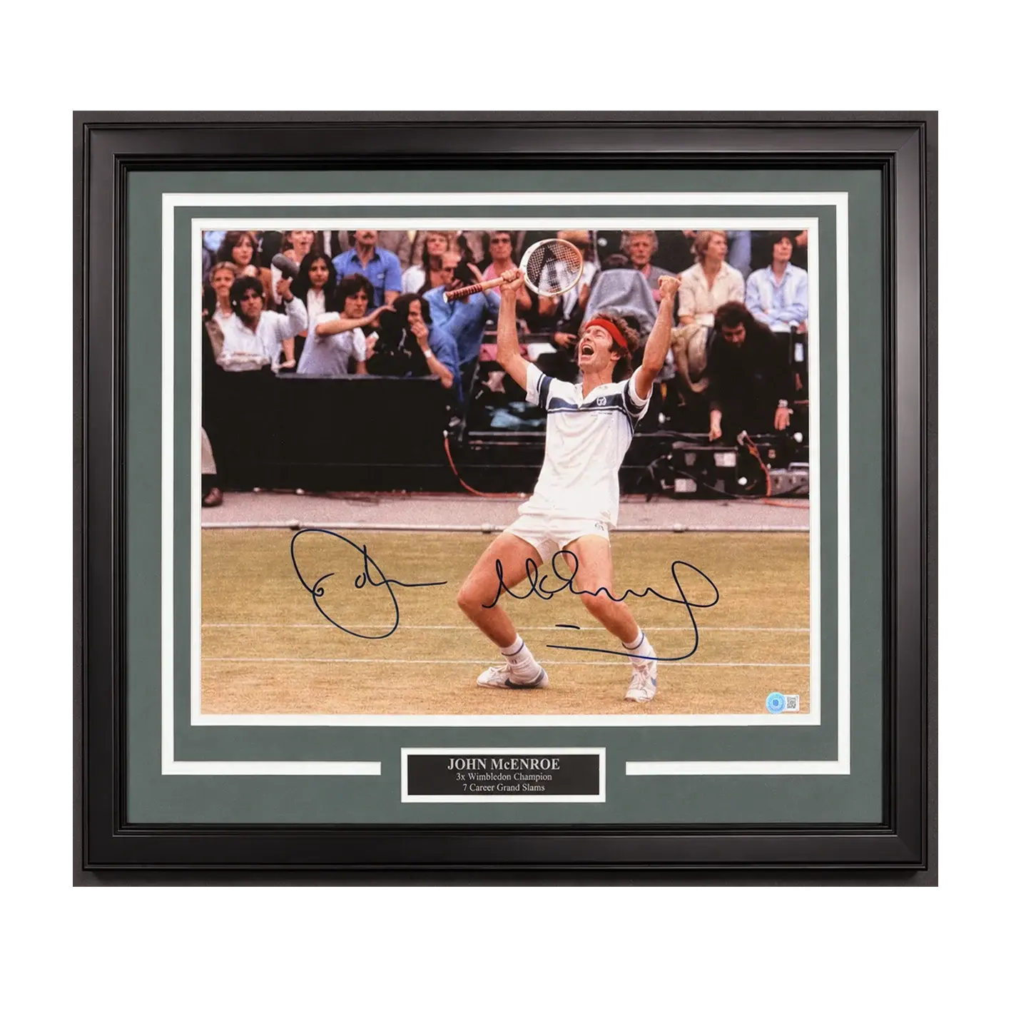 Photo tennis victoire Wimbledon 1981 signée par John McEnroe et encadrée