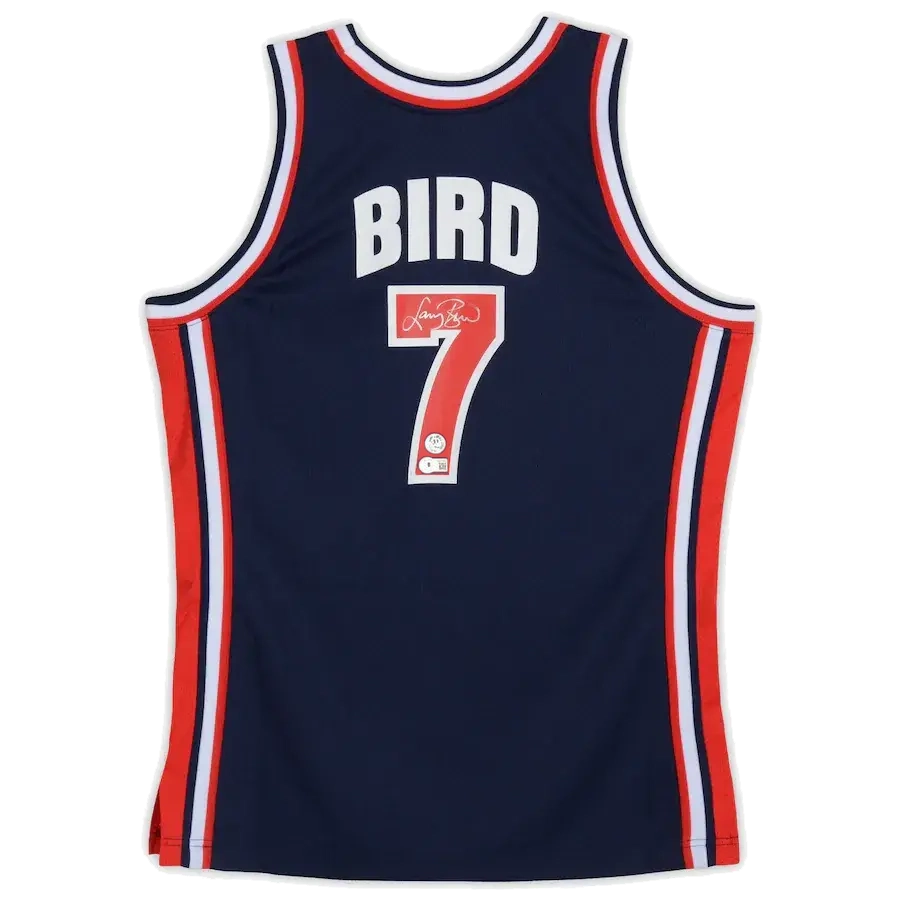 Maillot basket USA JO 1992 Dream Team authentic bleu signé par Larry Bird