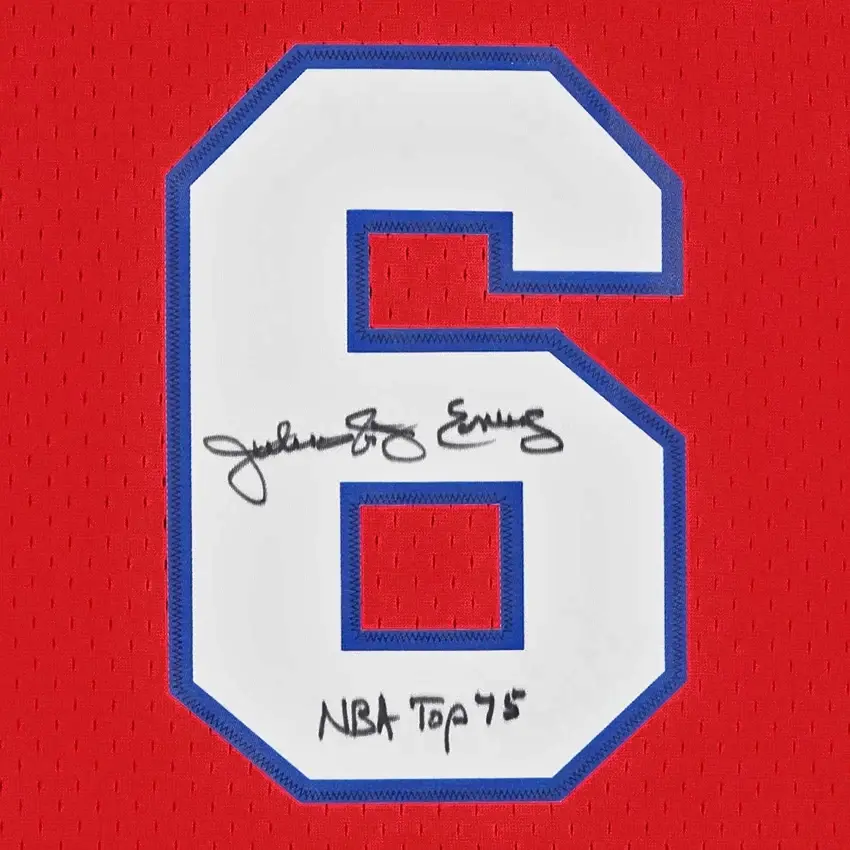Miniature : Maillot Philadelphia 76ers 1983 Away swingman signé & dédicacé par Julius Erving