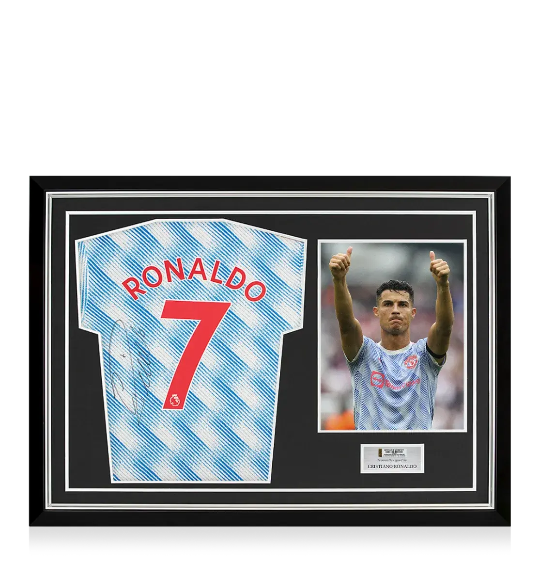 Maillot Manchester United 2022 extérieur signé par Cristiano Ronaldo et encadré