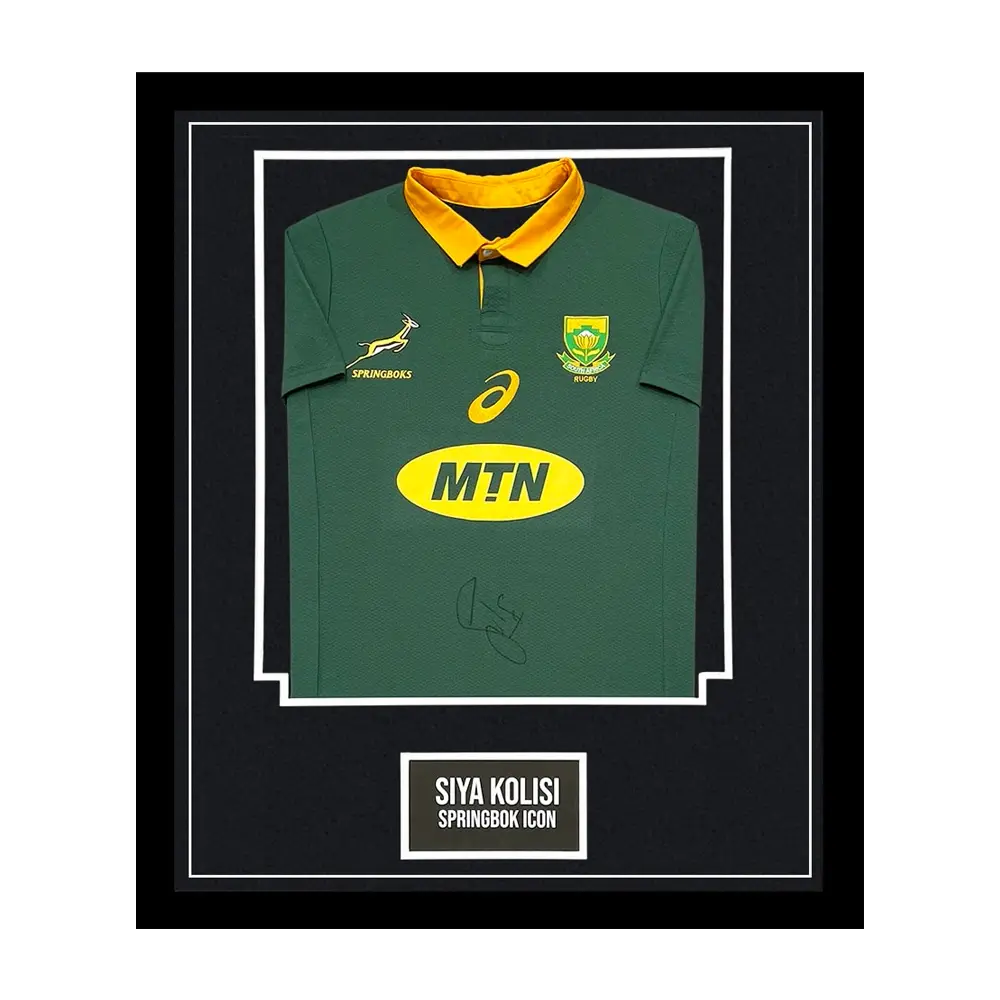 Maillot rugby Afrique du Sud | Springboks 2017 signé par Siya Kolisi et encadré