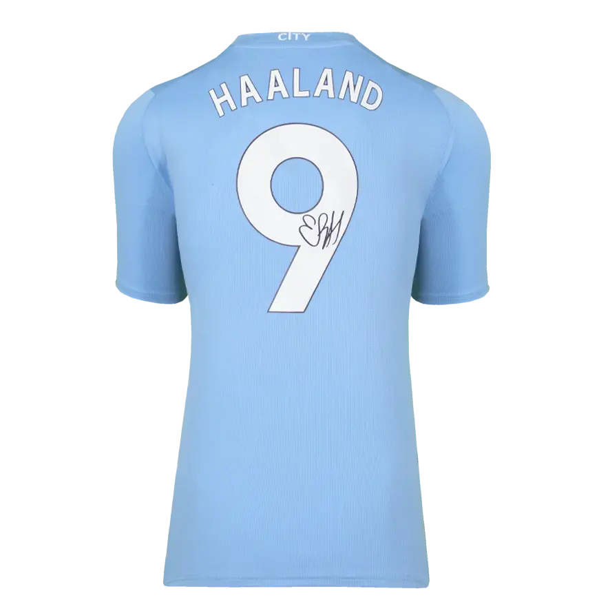 Miniature : Maillot Manchester City 2024 signé par Erling Haaland et encadré UEFA Officiel
