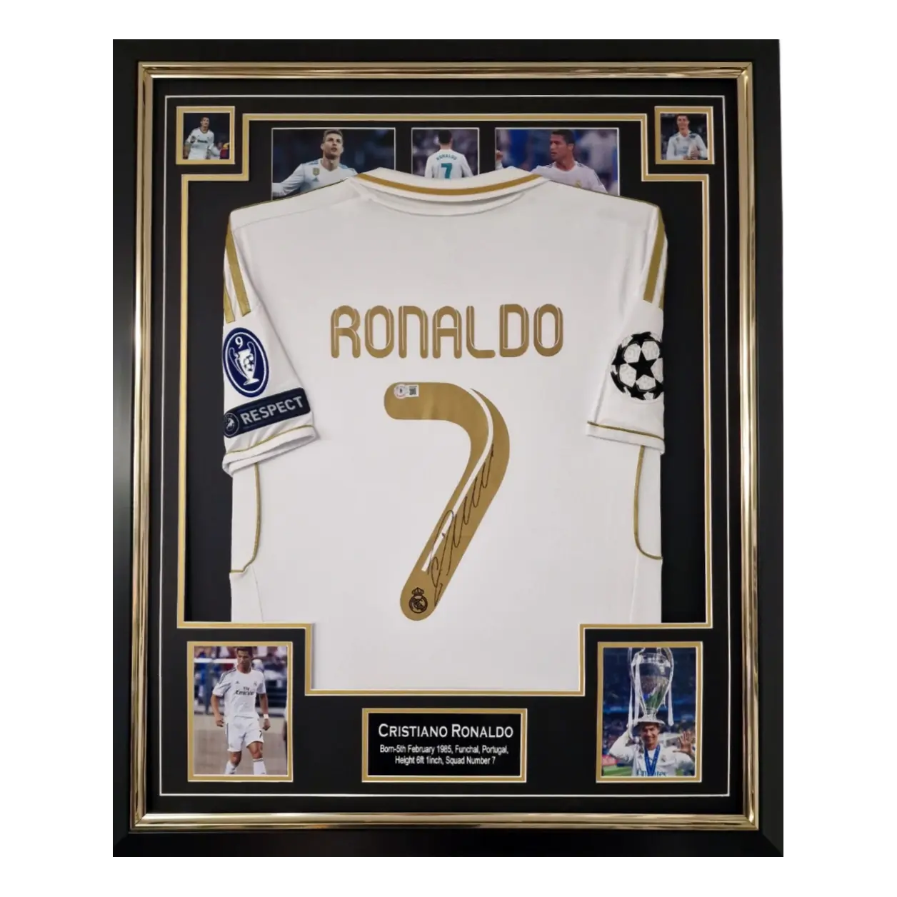 Maillot Real Madrid 2012 Champions League signé par Cristiano Ronaldo et encadré