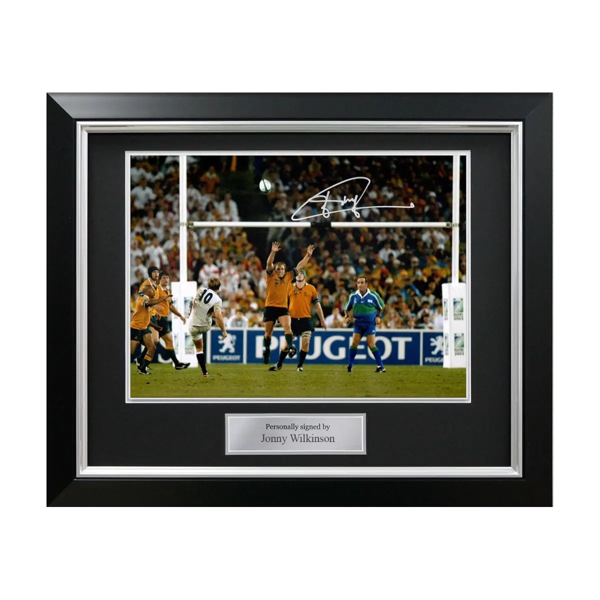 Affiche photo rugby Angleterre 2003 signée par Jonny Wilkinson et encadrée