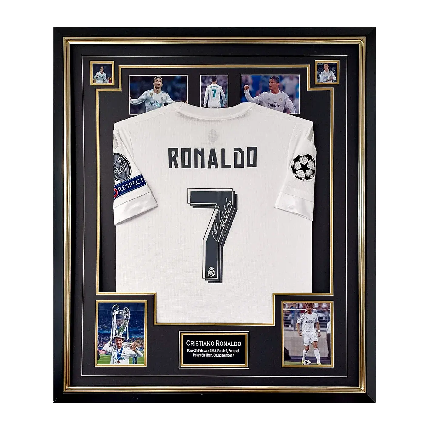 Maillot Real Madrid 2016 Champions League signé par Cristiano Ronaldo et encadré