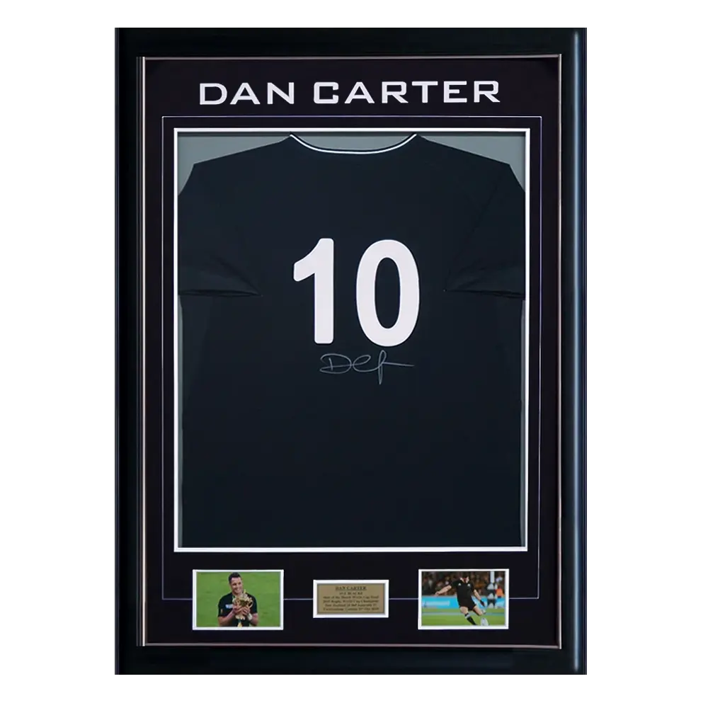 Maillot rugby Nouvelle Zélande | All Blacks signé par Dan Carter et encadré