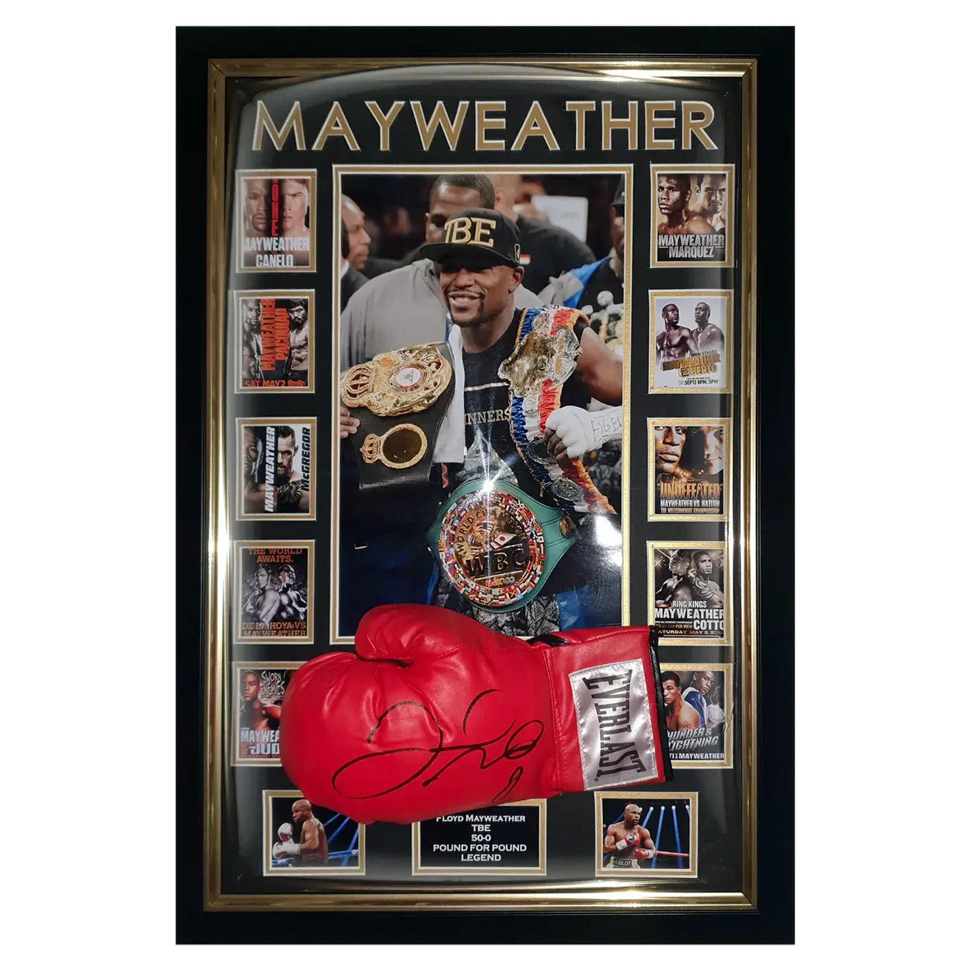 Gant boxe Everlast signé par Floyd Mayweather et encadré