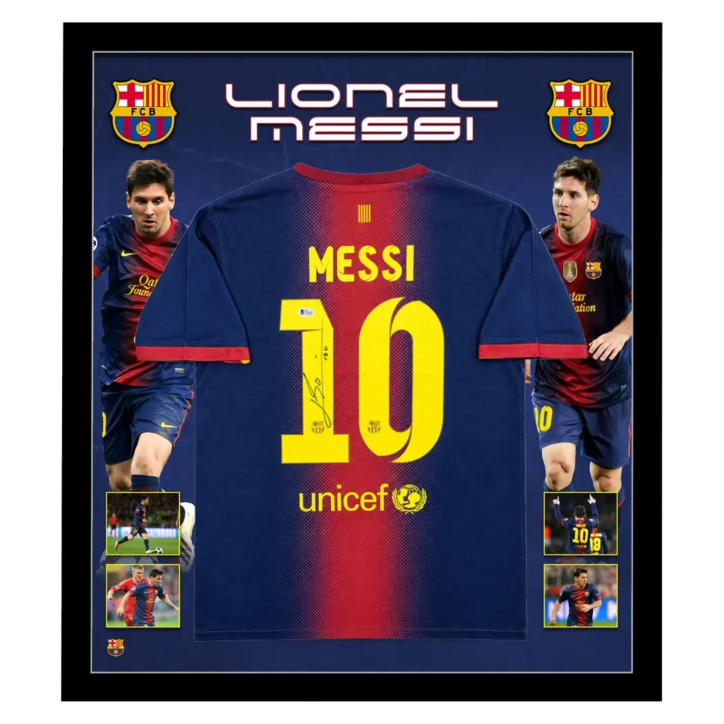 Maillot FC Barcelone 2013 signé par Lionel Messi et encadré