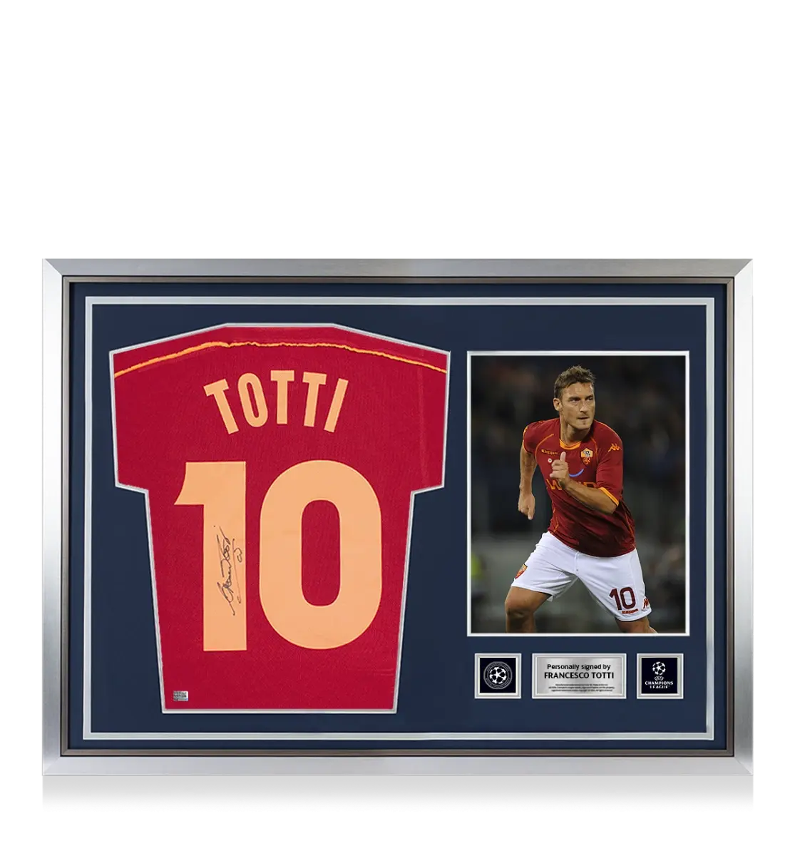 Maillot AS Rome | Roma 1999 signé par Francesco Totti et encadré UEFA Officiel