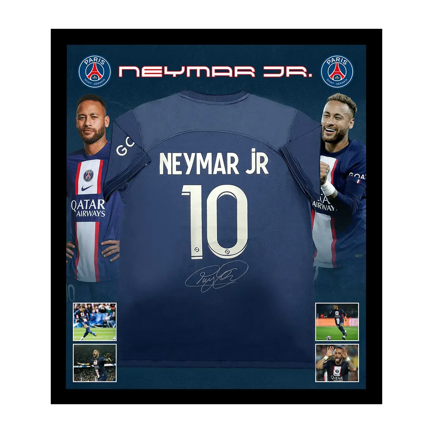 Maillot PSG | Paris Saint Germain 2023 signé par Neymar et encadré