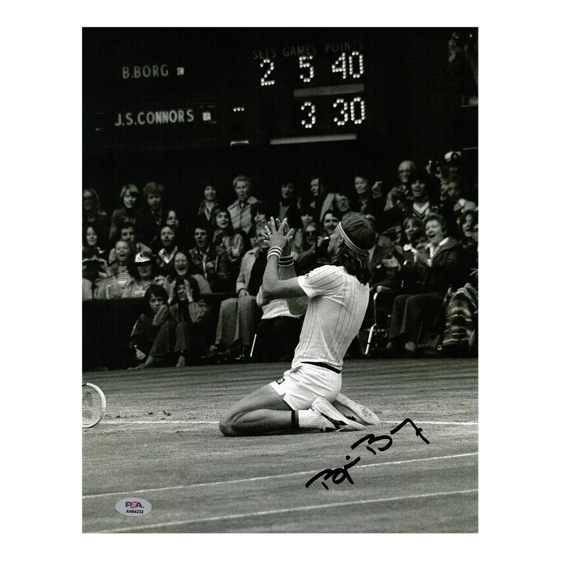 Photo tennis victoire Wimbledon 1978 signée par Bjorn Borg