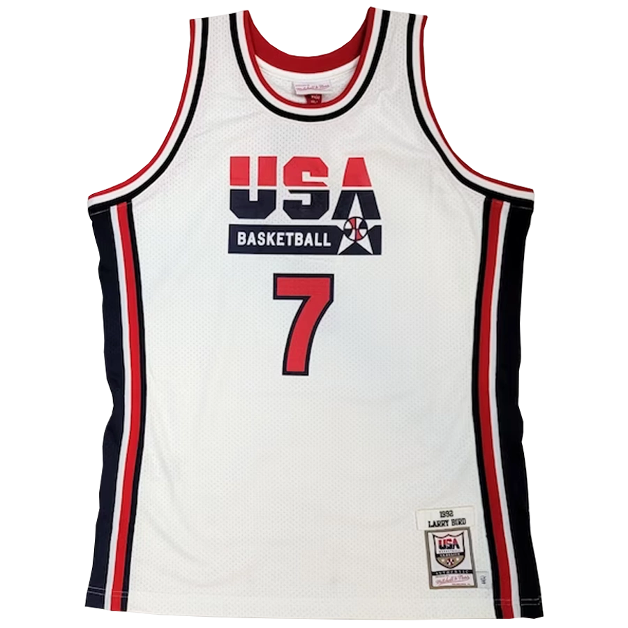 Thumbnail: Maillot basket USA JO 1992 Dream Team authentic blanc signé par Larry Bird