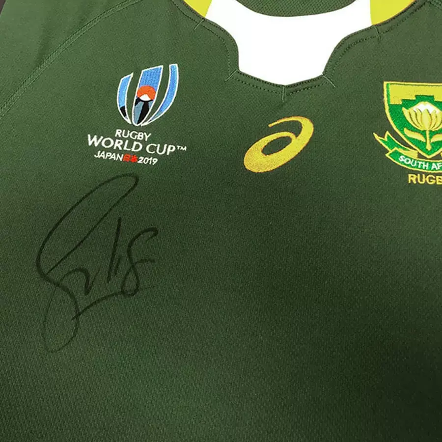 Miniature : Maillots rugby Angleterre et Afrique du Sud 2019 signés par Farrell et Kolisi