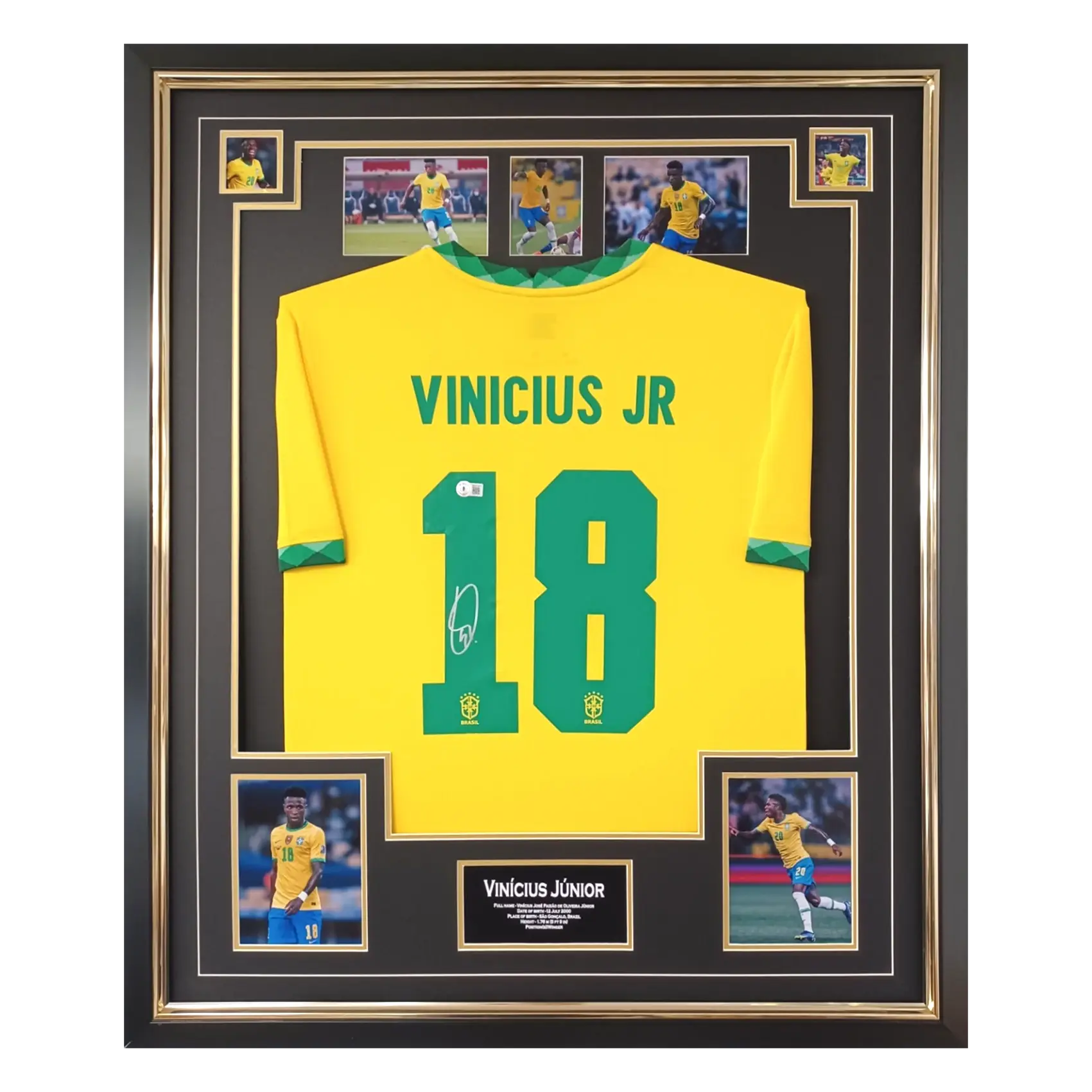Maillot Brésil 2021 signé par Vinicius Jr et encadré