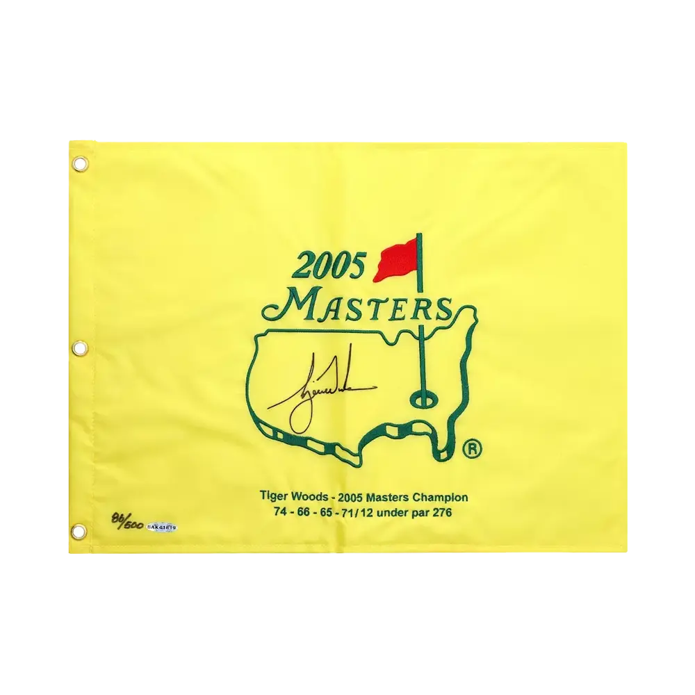 Drapeau golf Masters 2005 Augusta National signé par Tiger Woods