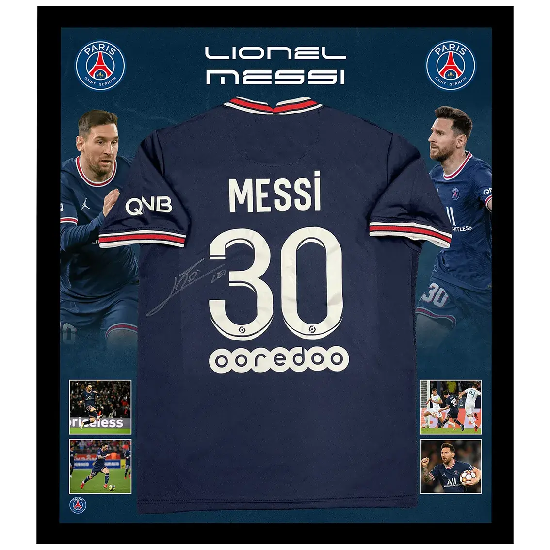 Maillot Paris Saint Germain 2022 signé Lionel Messi et encadré