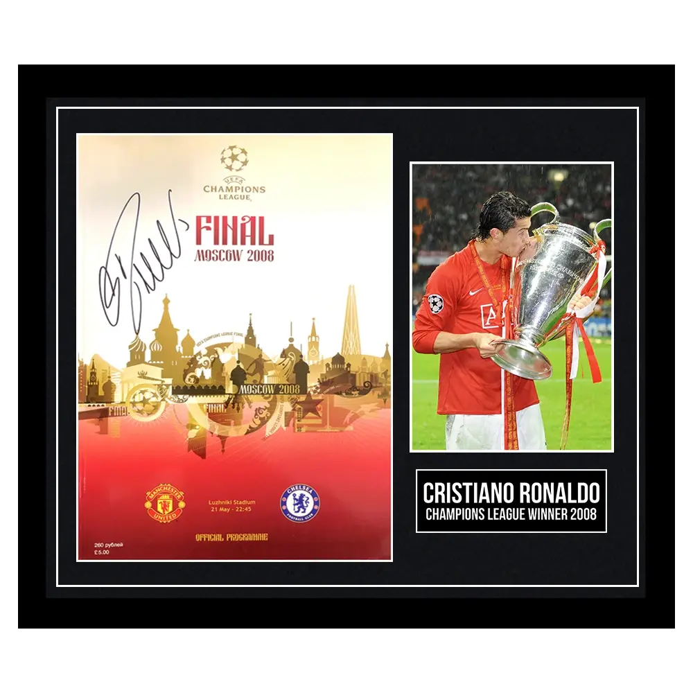 Programme Finale Champions League 2008 signé par Cristiano Ronaldo et encadré