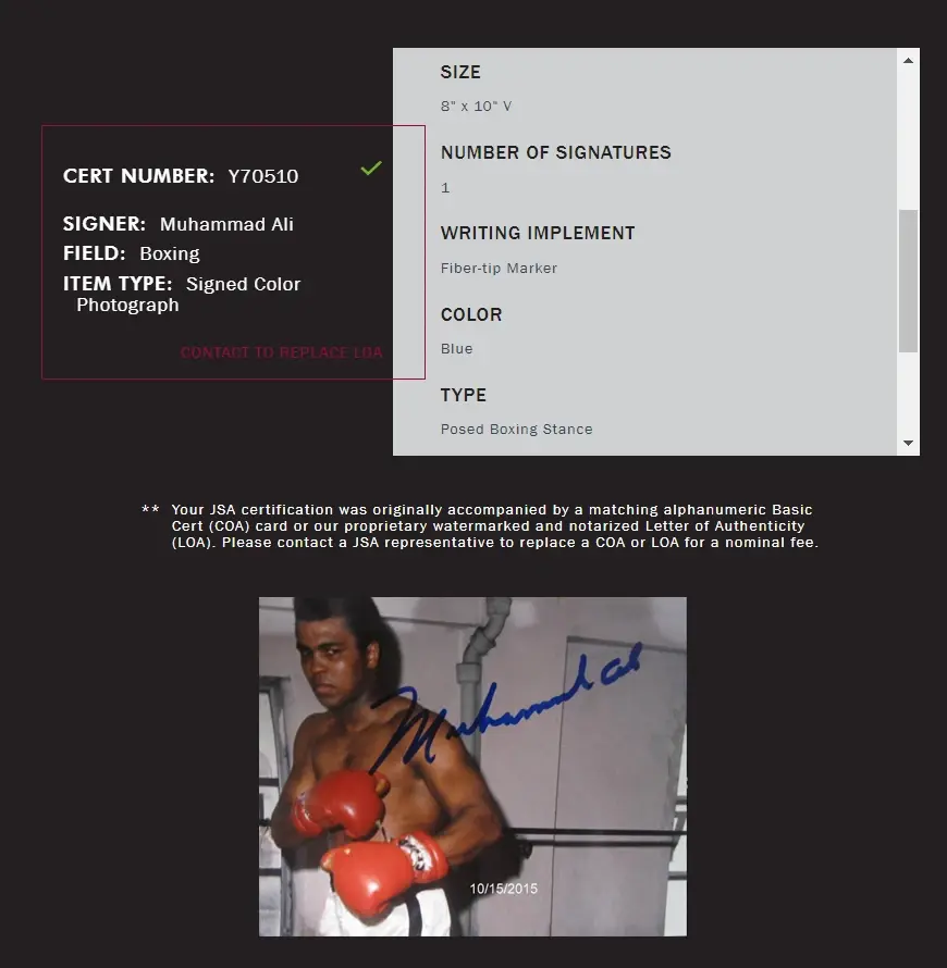 Miniature : Photo boxe Ring Miami signée par Mohamed Ali