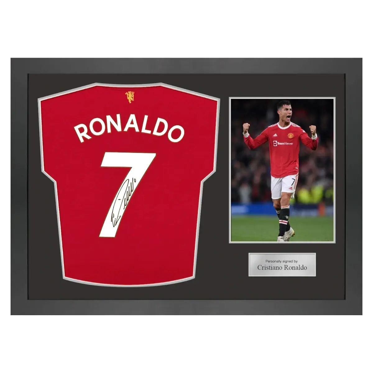 Maillot Manchester United 2022 signé par Cristiano Ronaldo et encadré