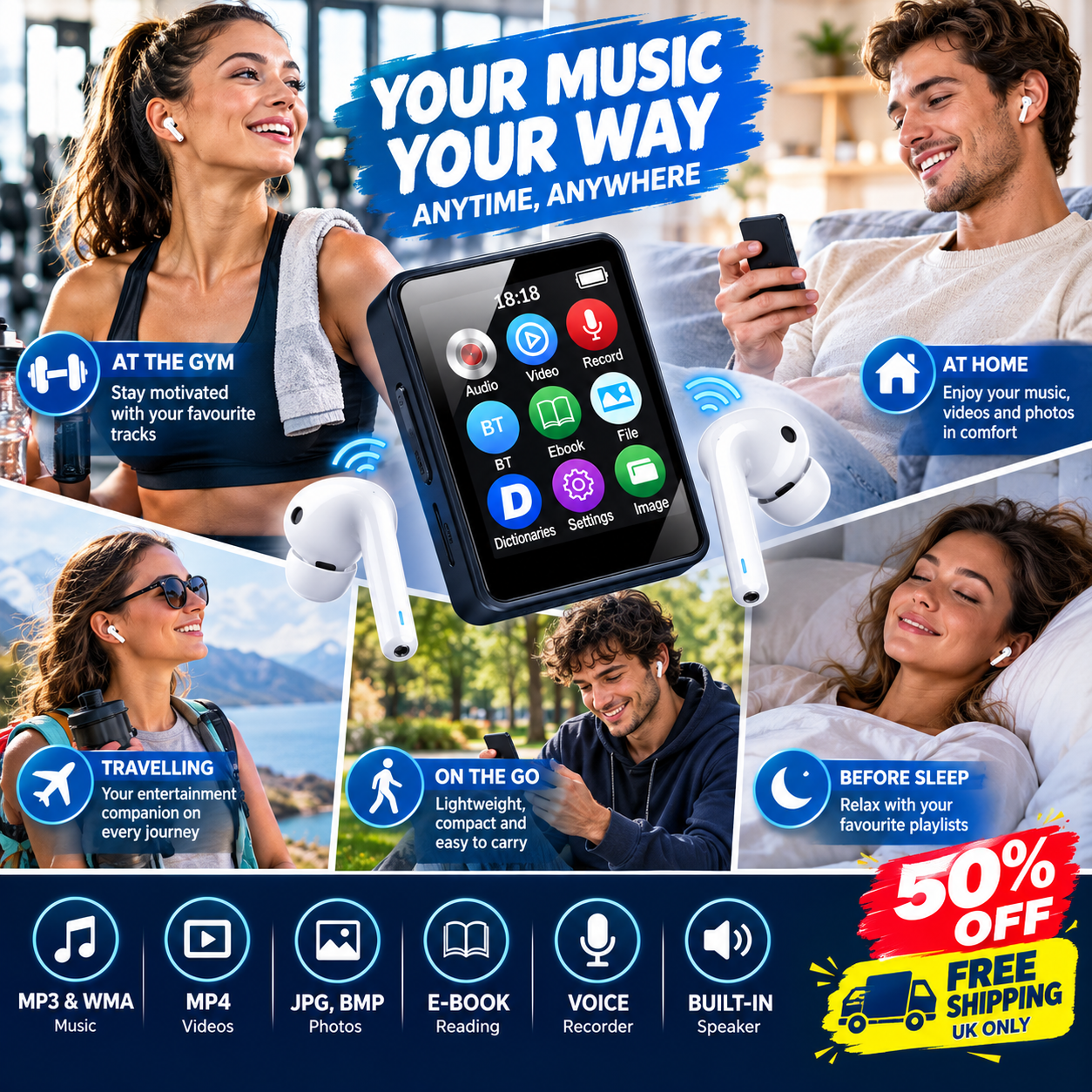 MP4 Player with Earphones ā 1.8" LCD Screen, Music, Video & Games