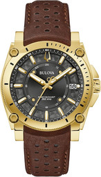 Bulova Men's Icon High Precisionist Quartz Gold Tone Stainless Steel Case 3-Hand Watch, Leather Brow