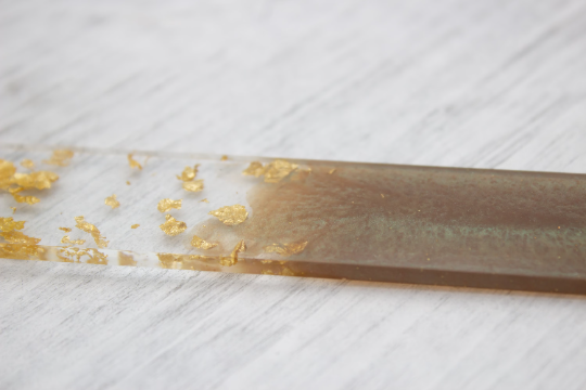 Thumbnail: Green / copper resin bookmark with gold flakes - available in 2 sizes