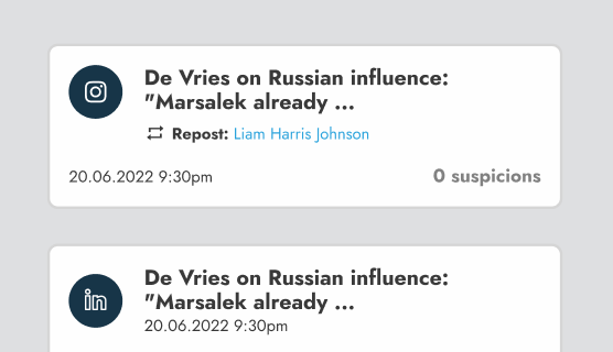 Screenshot of GDPR-compliant social media screening detecting reputational risks