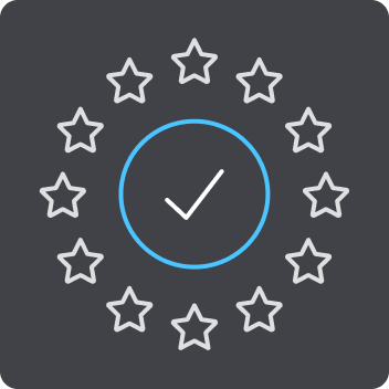 Stars and checkmark icon for GDPR compliance and audit safety