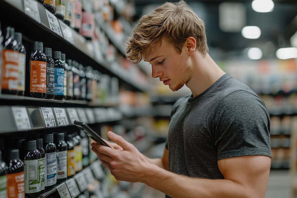 Man in gym checking phone with uncertain expression — symbolizing confusion caused by fitness myths