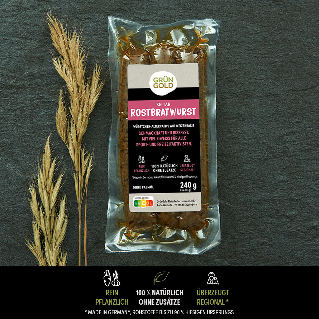 Seitan Rostbratwurst, Verpackung, Vorderansicht