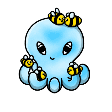 A drawing of the octopus Skye with bees