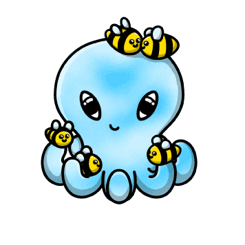 A drawing of the octopus  Skye with bees