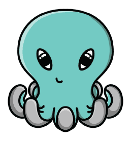 A drawing of the octopus Kai with a two tone finish