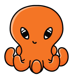 A drawing of an orange octopus called Justin