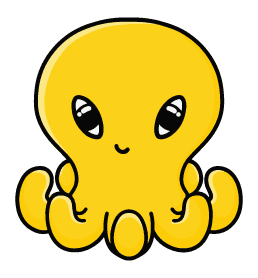 A drawing of a yellow octopus called Yovie 