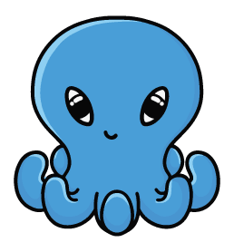 A drawing of a blue octopus called Olly