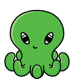 A drawing of a green octopus called Sebastian